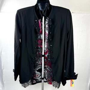 2OH Threads Black Velvet Lace Accents Military Jacket Size L